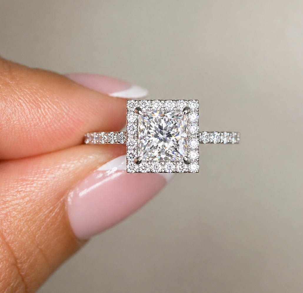 1.41 Carat Princess Cut Halo Diamond Ring